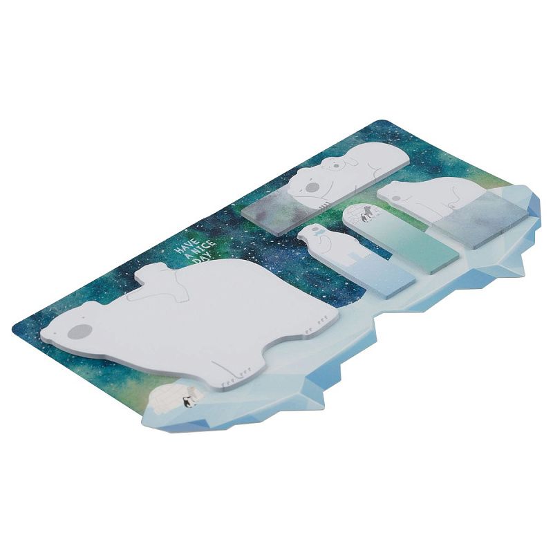 Флажки-закладки и самоклеящиеся блоки в наборе MESHU "Polar Bears", 20л*5 цветов, европодвес