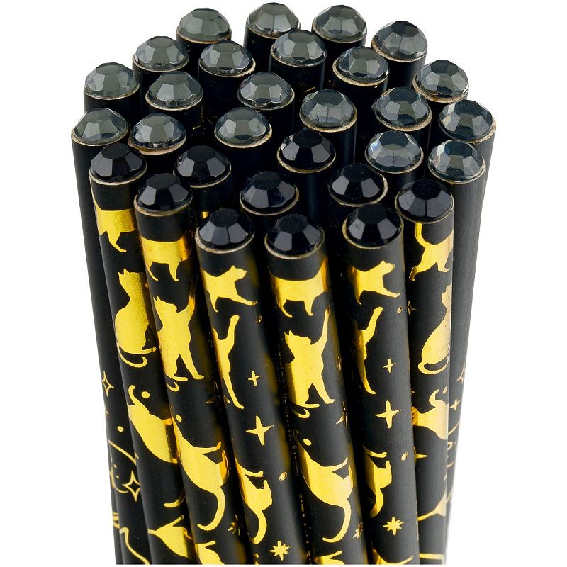 Карандаш ч/г MESHU "Moon cat", HB, заточен., c фольгированием, стразы на топе, без ластика, ассорти, туба 