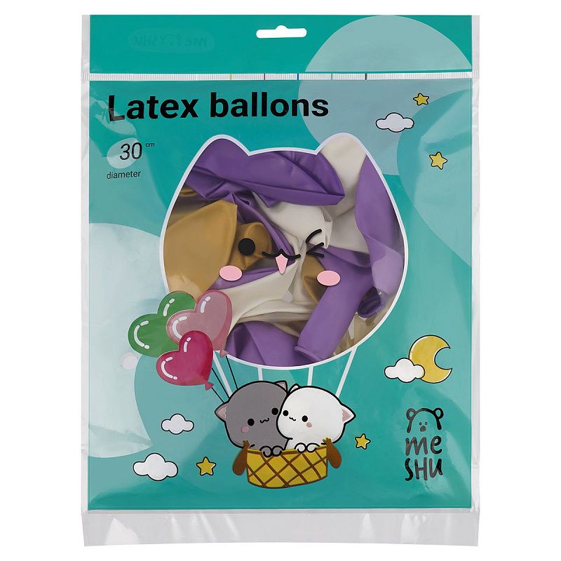 Воздушные шары, 40шт., М12/30см, MESHU, "Purple", 5 цветов ассорти