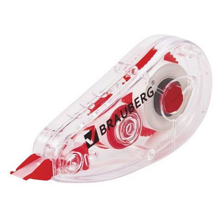 Корректирующая лента BRAUBERG "Red Power", 5 мм х 6 м, корпус прозрачный, механизм перемотки, европодвес, 220641