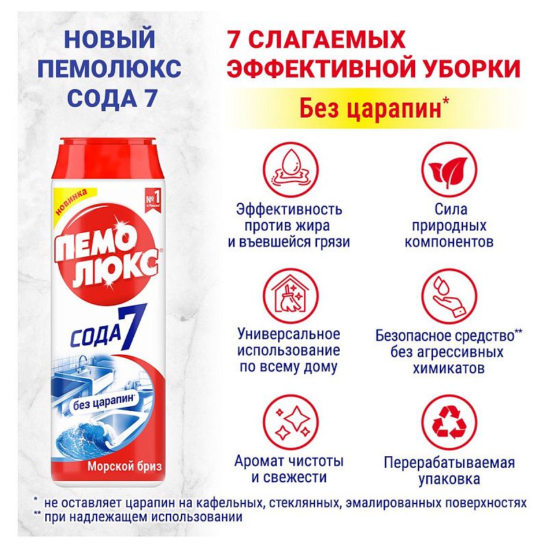 Средство чистящее Пемолюкс "Морской бриз", порошок, 480г 