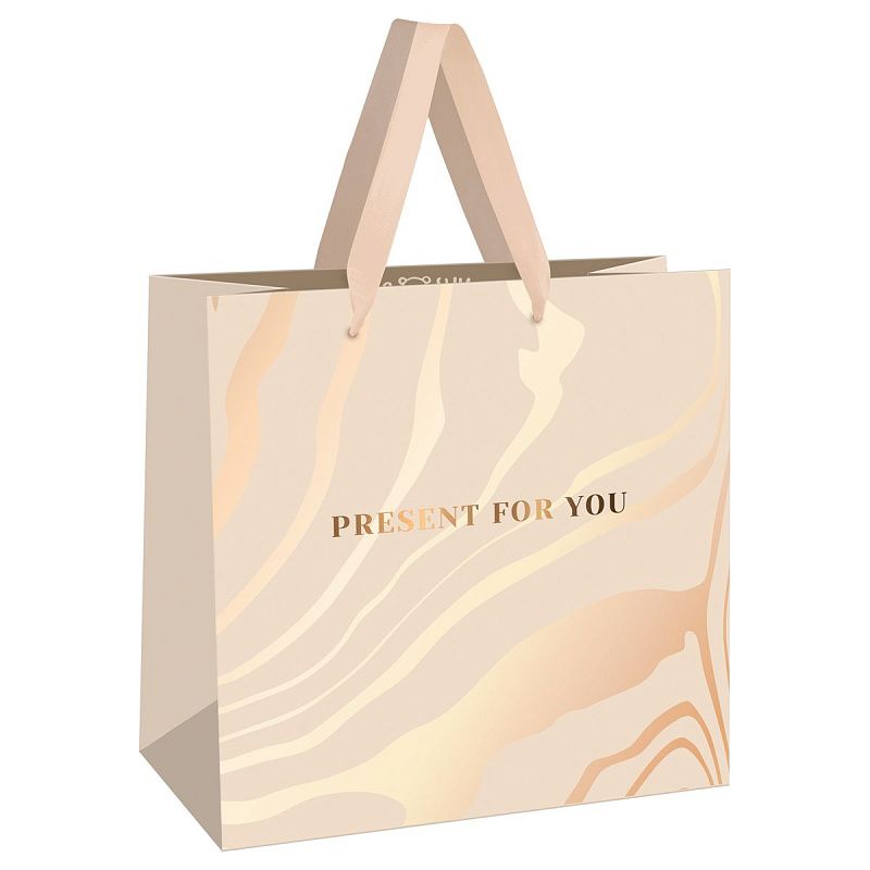 Пакет подарочный 20*20*10см MESHU "Beige", фольга, выборочный лак,  матовая ламинация