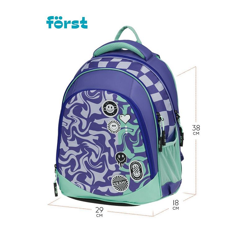 Рюкзак Först F-JUNIOR "Smiley" 38*29*18см, 3 отделения, 2 кармана, эргономичная спинка 