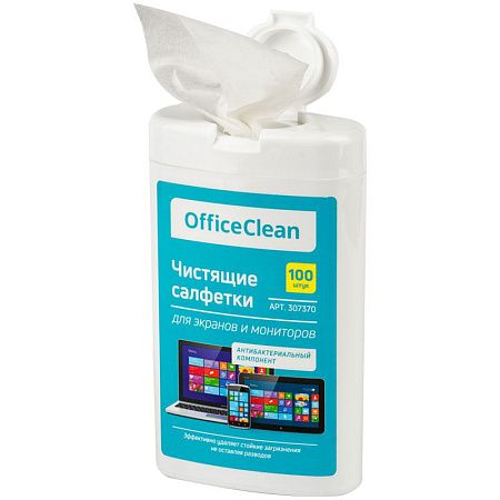 Влажные портативные чистящие салфетки OfficeClean для экранов и мониторов, 100шт. (малая плоская туба)