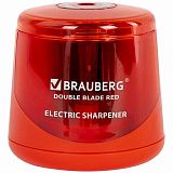 Точилка электрическая BRAUBERG DOUBLE BLADE RED, двойное лезвие, питание от 2 батареек АА, 271338