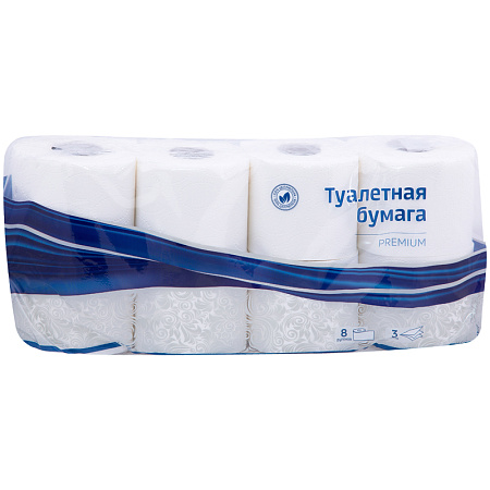 Бумага туалетная OfficeClean "Premium" 3-слойная, 8шт., тиснение, белая