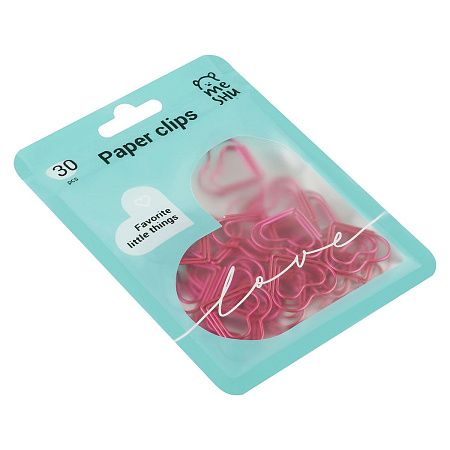 Скрепки фигурные 25мм, MESHU "Little Hearts", 30шт., пакет с замком зип лок, европодвес