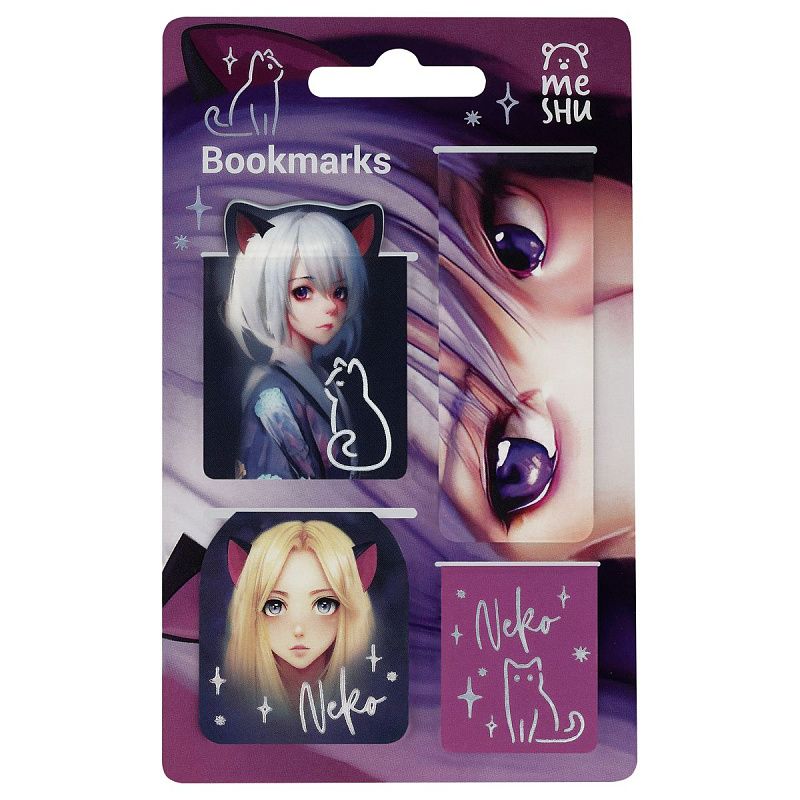 Закладки магнитные для книг, 4шт., MESHU "Neko" 