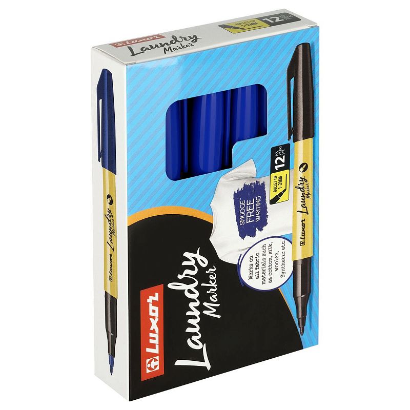 Маркер перманентный для ткани/для прачечных Luxor "Laundry" синий, пулевидный, 1-2мм 