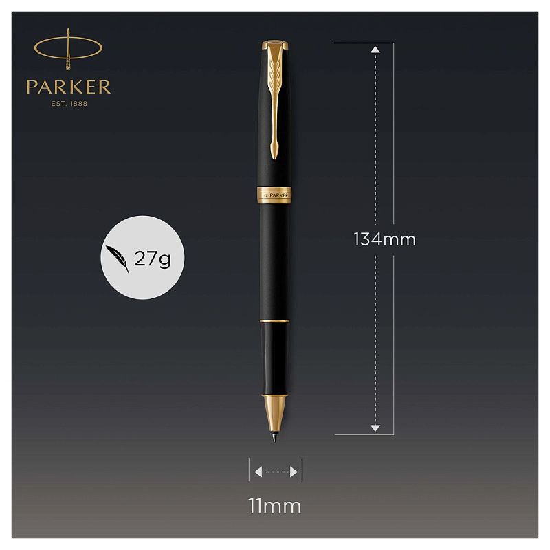 Ручка-роллер Parker "Sonnet Matte Black GT" черная, 0,8мм, подарочная упаковка 
