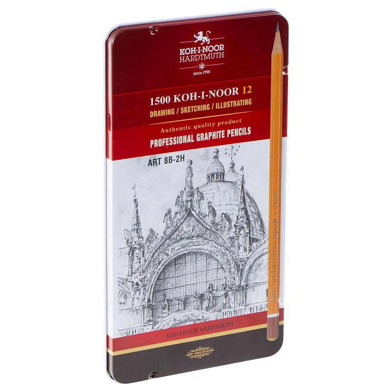 Набор карандашей ч/г Koh-I-Noor "1500 Art" 12шт., 8B-2H, заточен., метал. пенал 