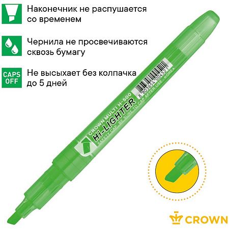 Текстовыделитель Crown "Multi Hi-Lighter" зеленый, 1-4мм 