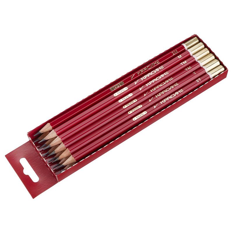 Набор карандашей ч/г Красин "1926" 12шт., Т(H)-10М(B), кедр, заточен., карт.пенал, европодвес 
