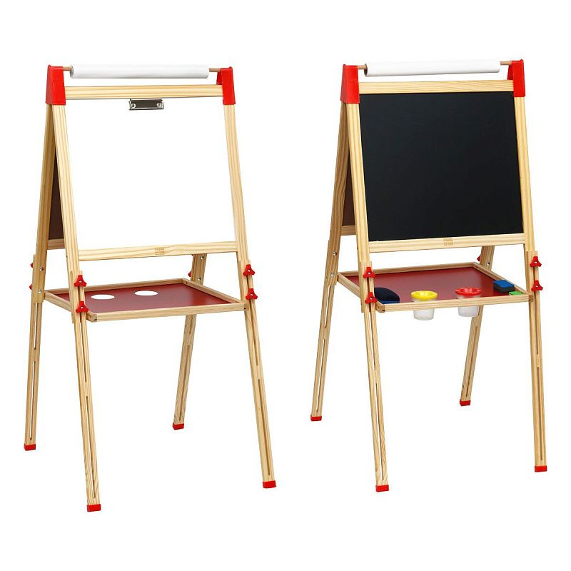 УЦЕНКА - Доска-мольберт ТРИ СОВЫ, двусторонняя, меловая/магнитно-маркерная, напольная, растущая (маркер, мелки, губка, бумажный ролл, стаканы-непр., м