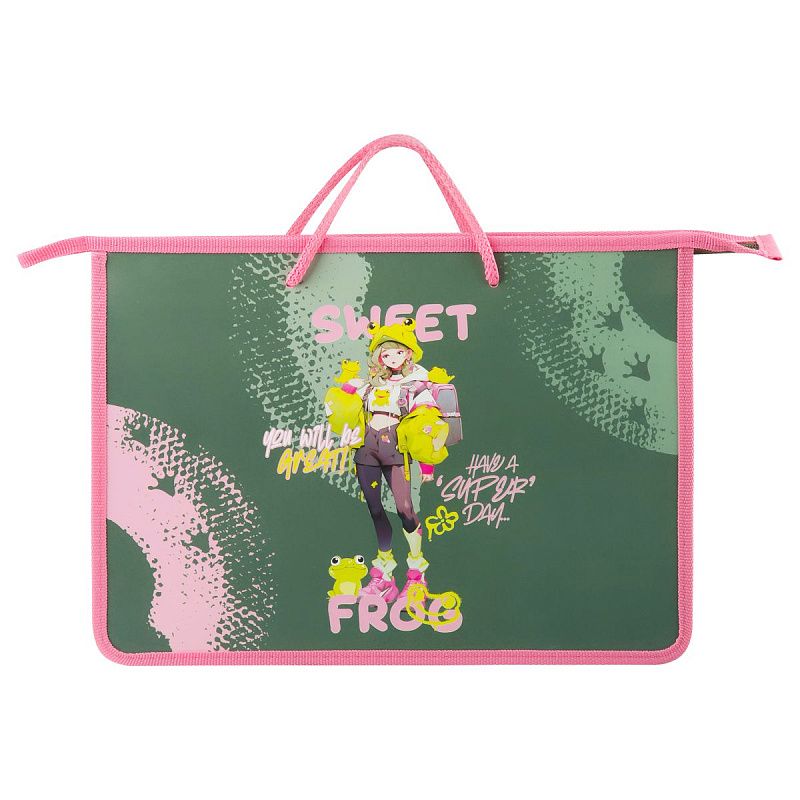 Папка с ручками А4 ArtSpace "Sweet Frog", пластик, на молнии, 45мм 