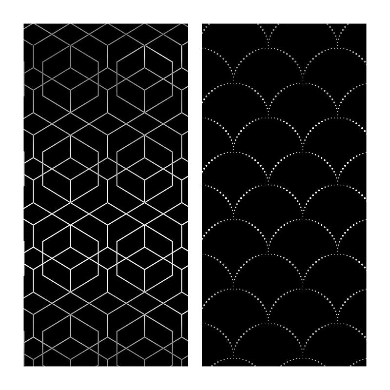 Упаковочная бумага глянц. 70*100см, MESHU "Pattern on black", 80г/м2, ассорти 2 дизайна