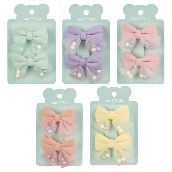 Заколки для волос MESHU, прищепка-бант с наполнителем, ассорти, 2шт., 5см, европодвес