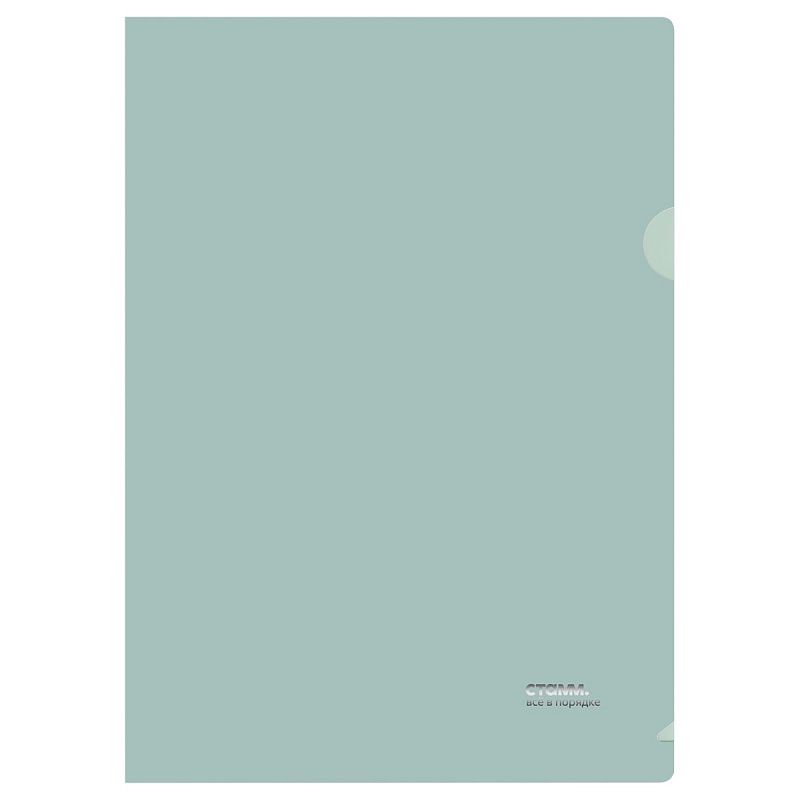 Папка-уголок СТАММ "Акцент" А4, 180мкм, пластик, непрозрачная, эвкалиптовая