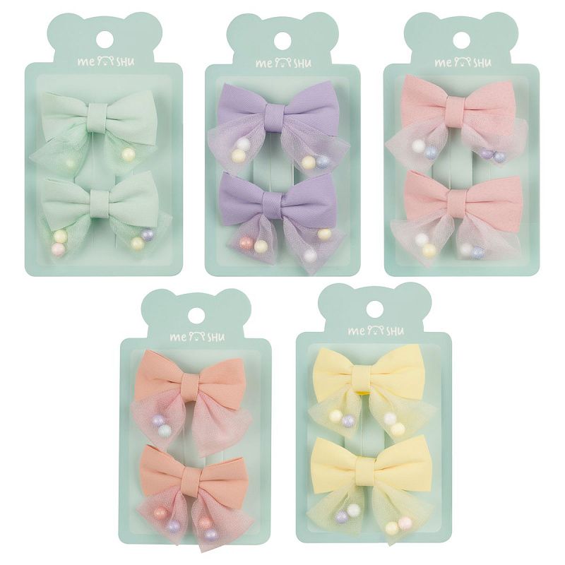 Заколки для волос MESHU, прищепка-бант с наполнителем, ассорти, 2шт., 5см, европодвес