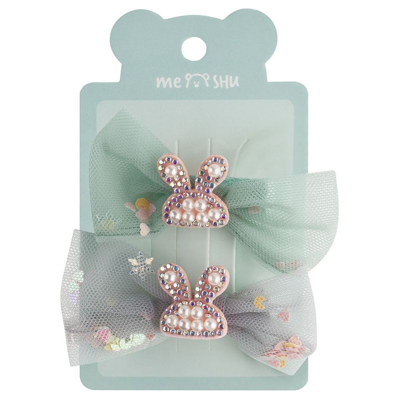 Заколки для волос MESHU, бант-прищепка, ассорти, 2шт., 7см, европодвес