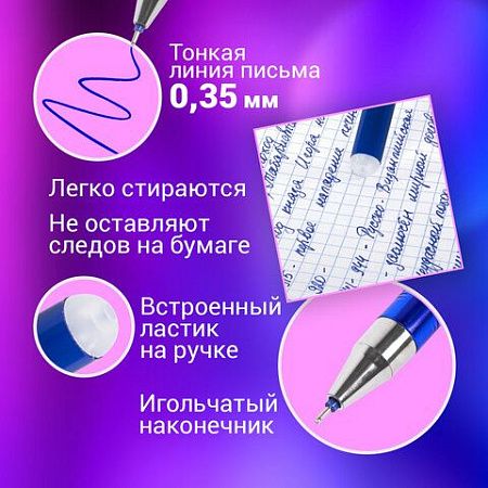 Ручка стираемая гелевая + 5 стержней, BRAUBERG "REWIND", СИНЯЯ, игольчатый наконечник 0,5 мм, линия письма 0,35 мм, блистер, 144096 