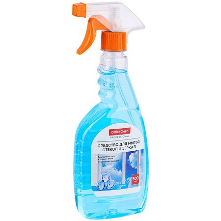 Средство для мытья стекол и зеркал OfficeClean "Голубой Лед", с изопропиловым спиртом, 500мл, с курком 