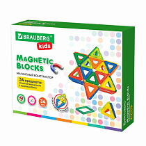 Магнитный конструктор BIG MAGNETIC BLOCKS-34, 34 детали, с колесной базой, BRAUBERG KIDS, 663845