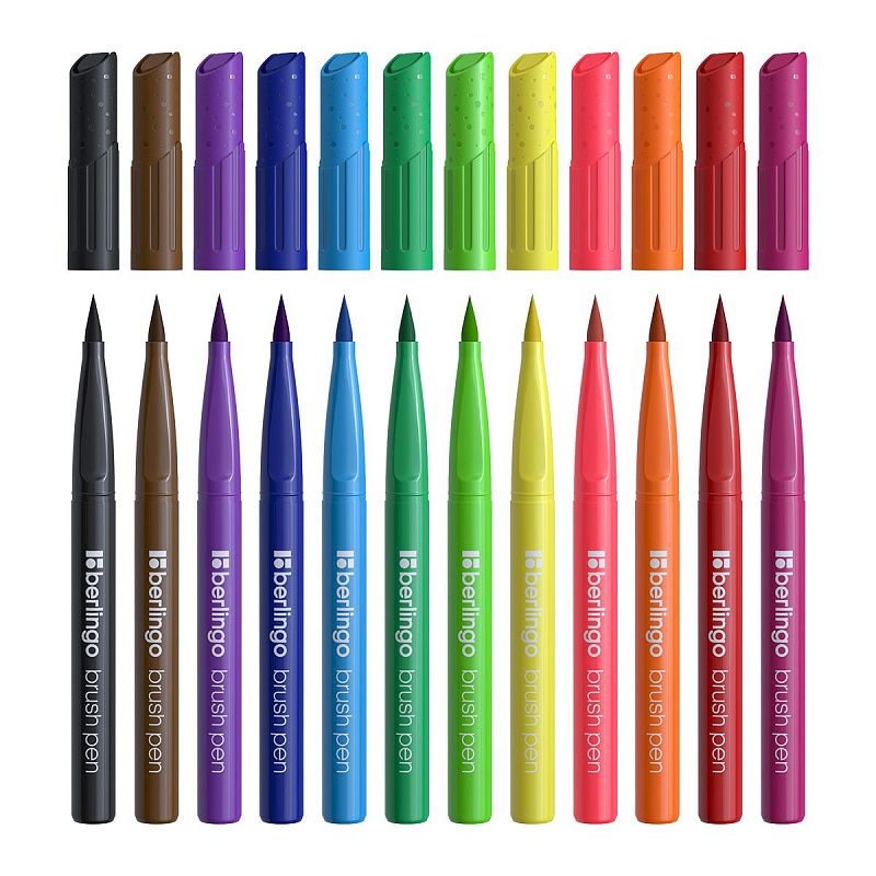 Фломастеры с кистевым пишущим узлом Berlingo "Brush", 12цв., смываемые, картон, европодвес