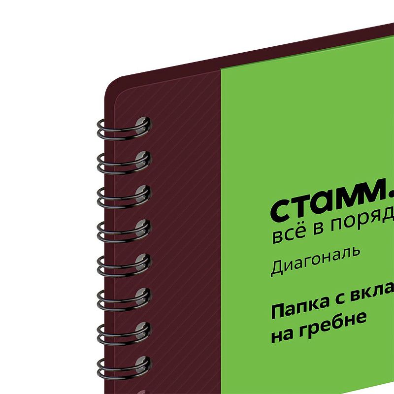 Папка с 20 вкладышами на гребне СТАММ "Диагональ" А4, 14мм, 700мкм, пластик, гранат 
