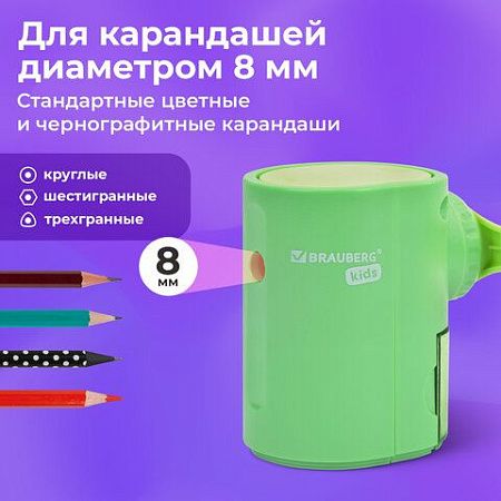 Точилка механическая BRAUBERG KIDS, для простых и цветных карандашей, корпус мятный, крепление к столу, 272003 