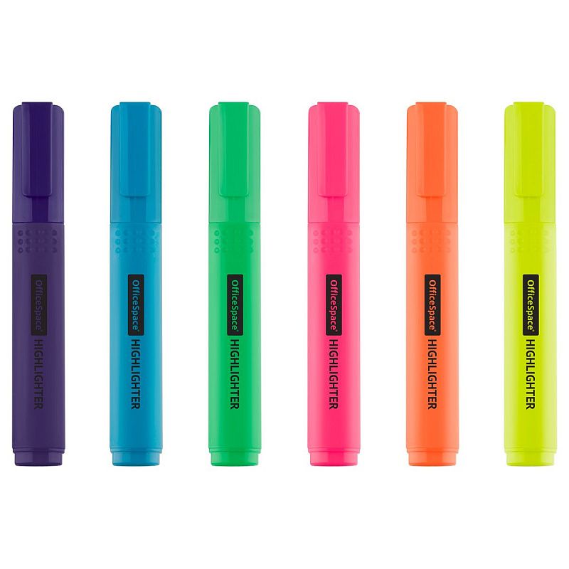 Набор текстовыделителей OfficeSpace 06цв., неоновые, 1-4мм, чехол с европодвесом 