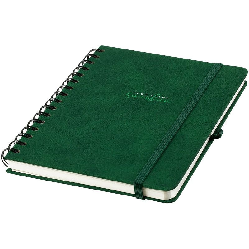 Записная книжка А5 96л., кожзам, на гребне, Greenwich Line "Just start. Green", твердая обложка, тиснение фольгой, с петлей для ручки