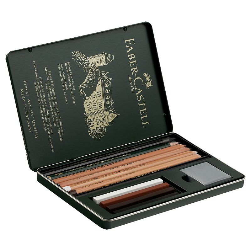 Набор художественных изделий Faber-Castell "Pitt Monochrome", 12 предметов, метал. коробка