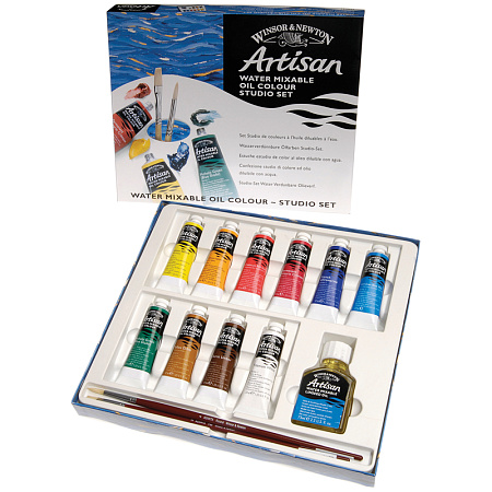 Краски масляные водорастворимые Winsor&Newton "Artisan", 10 цветов, 37мл, туба, кисти 2шт., льняное масло 75мл