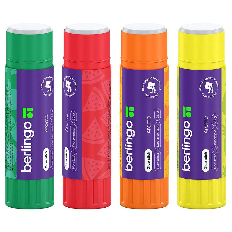 Клей-карандаш Berlingo "Aroma", 25г, ароматизированный (яблочный сок, арбуз, сахарное печенье, ананас), ПВП