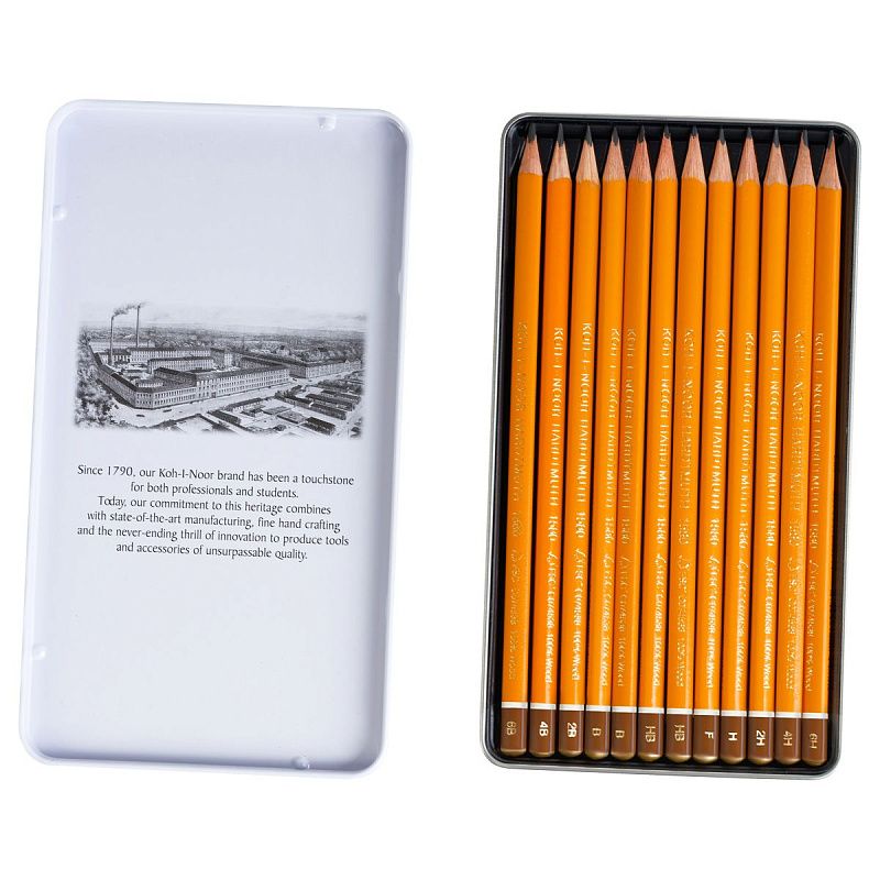 Набор карандашей ч/г Koh-I-Noor "1582" 12шт., 6B-6H, трехгранный, заточен., метал.пенал 