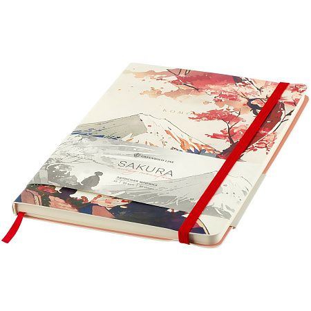 Записная книжка А5 80л. ЛАЙТ, кожзам, Greenwich Line "Sakura. Lonely mountain", с резинкой, тиснение фольгой, блок в линию
