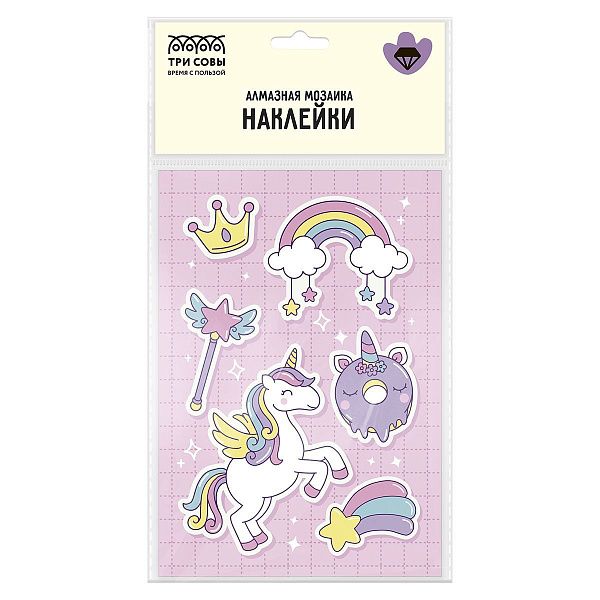 Алмазная мозаика, наклейки ТРИ СОВЫ "Волшебный единорог", пакет с европодвесом