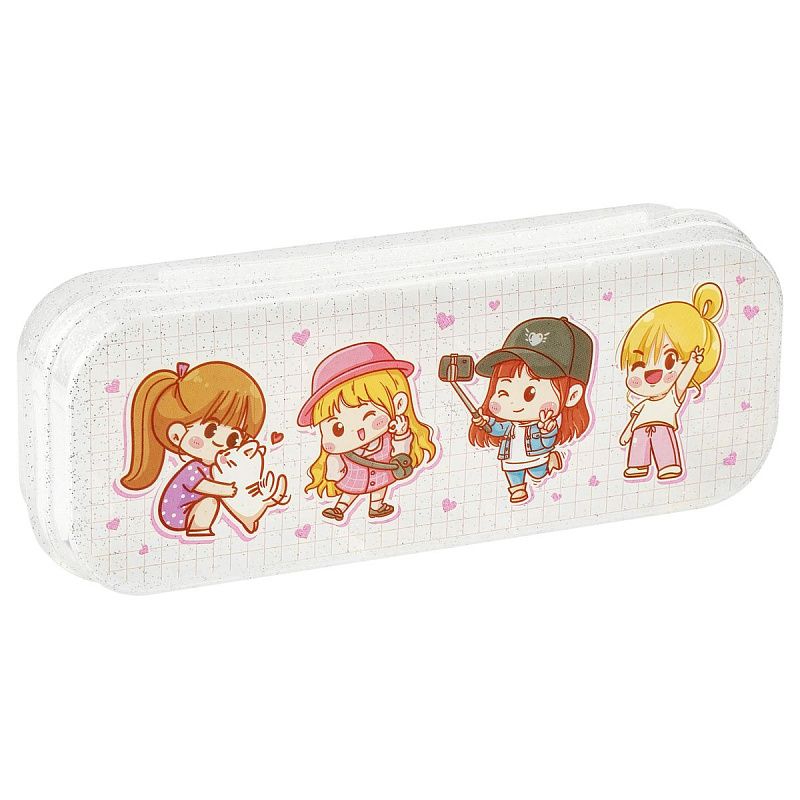 Пенал-футляр, 215*90*43 СТАММ "Подружки", прозрачный с блестками 