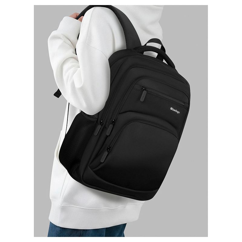 Рюкзак Berlingo City "Classic black" 43*30*17см, 3 отделения, 4 кармана, отделение для ноутбука, эргономическая спинка 