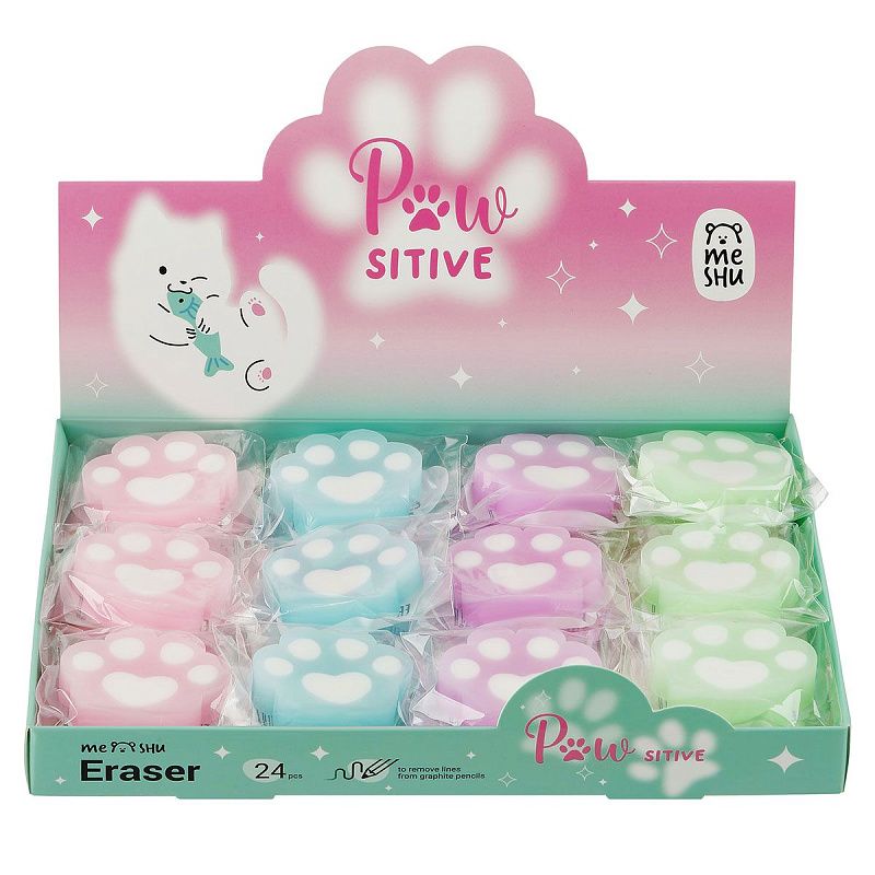 Ластик MESHU "Cute Paw", фигурный, 38*33*10мм, ПВХ, дисплей бокс, ассорти 