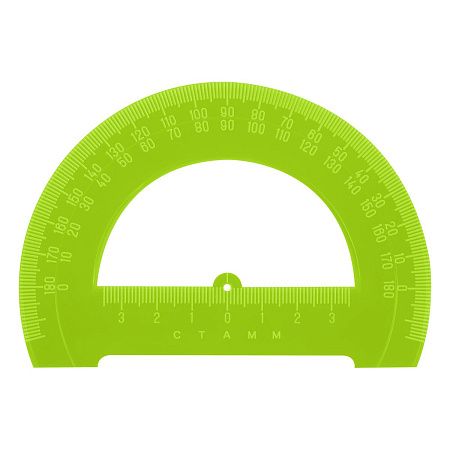 Транспортир 12см, 180° СТАММ, пластиковый, отливная шкала, прозрачный, неоновые цвета, ассорти 