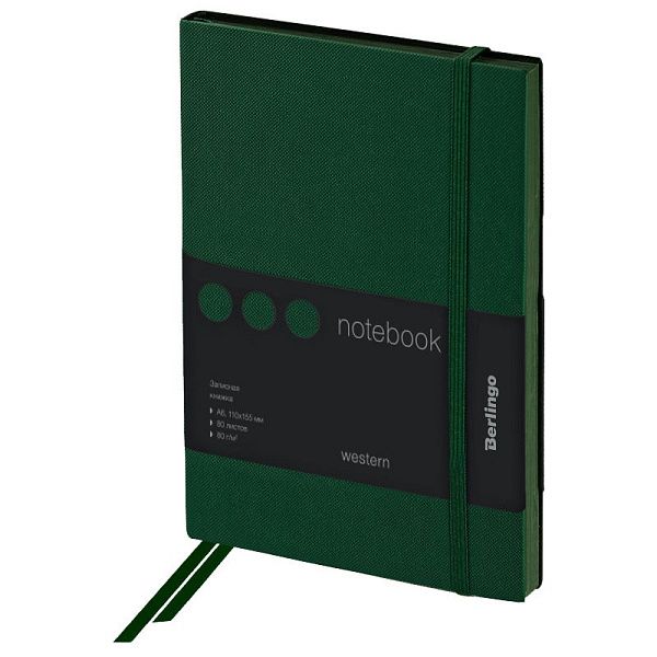 Записная книжка А6 80л., кожзам, Berlingo "Western", с резинкой, зеленый