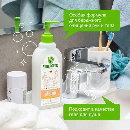 Мыло жидкое 500 мл SYNERGETIC "Миндальное молочко", гипоаллергенное, биоразлагаемое, дозатор, 105058 