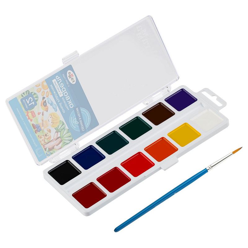 Акварель Гамма "Юный художник", медовая, 12 цветов, с кистью, пластик. упак., европодвес