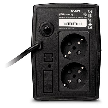 Источник бесперебойного питания Sven PRO 800, 2 розетки, 800ВA, 480Вт, черный