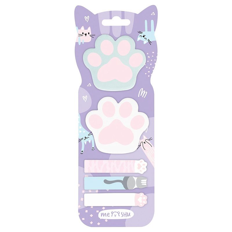 Флажки-закладкии самоклеящиеся блоки в наборе MESHU "Paws", 20л*5 цветов, европодвес