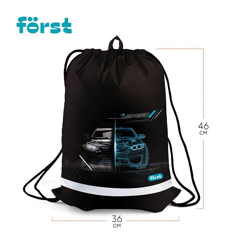 Мешок для обуви 1 отделение Först "Racing speed", 360*460мм, вентиляционная сеточка, светоотражающая полоса 