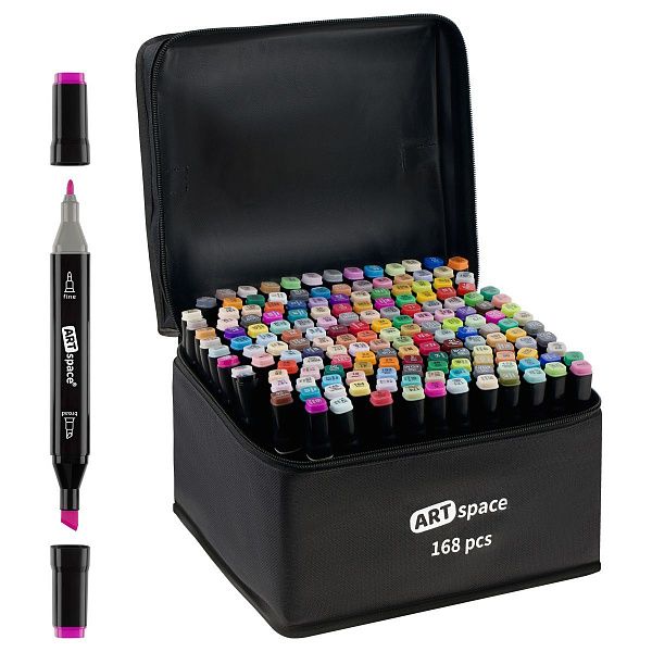 Набор двусторонних маркеров для скетчинга ArtSpace 168цв., основные цвета, пулевид./скош.