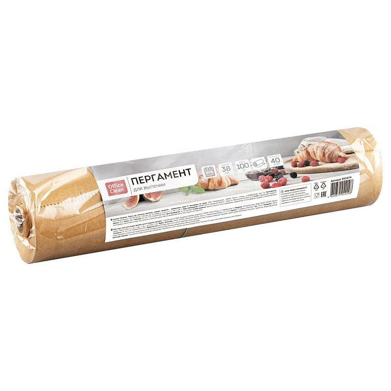 Бумага для выпечки OfficeClean, бежевая, 38см*100м, 40г/м2, в рулоне, в пленке, без силиконового покрытия